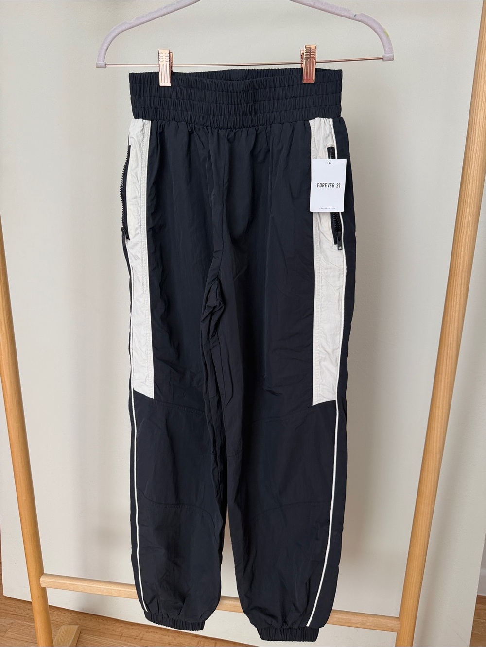 Forever 21 Black Track Pants with White Side Stripes